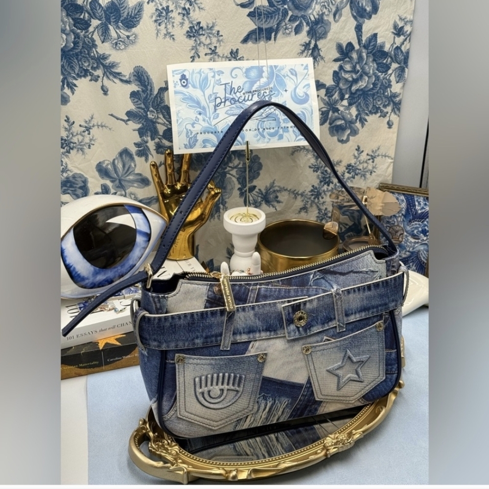 CHIARA FERRAGNI Like Denim Print Shoulder Bag-100% Vegan PU Leather **NWOT**